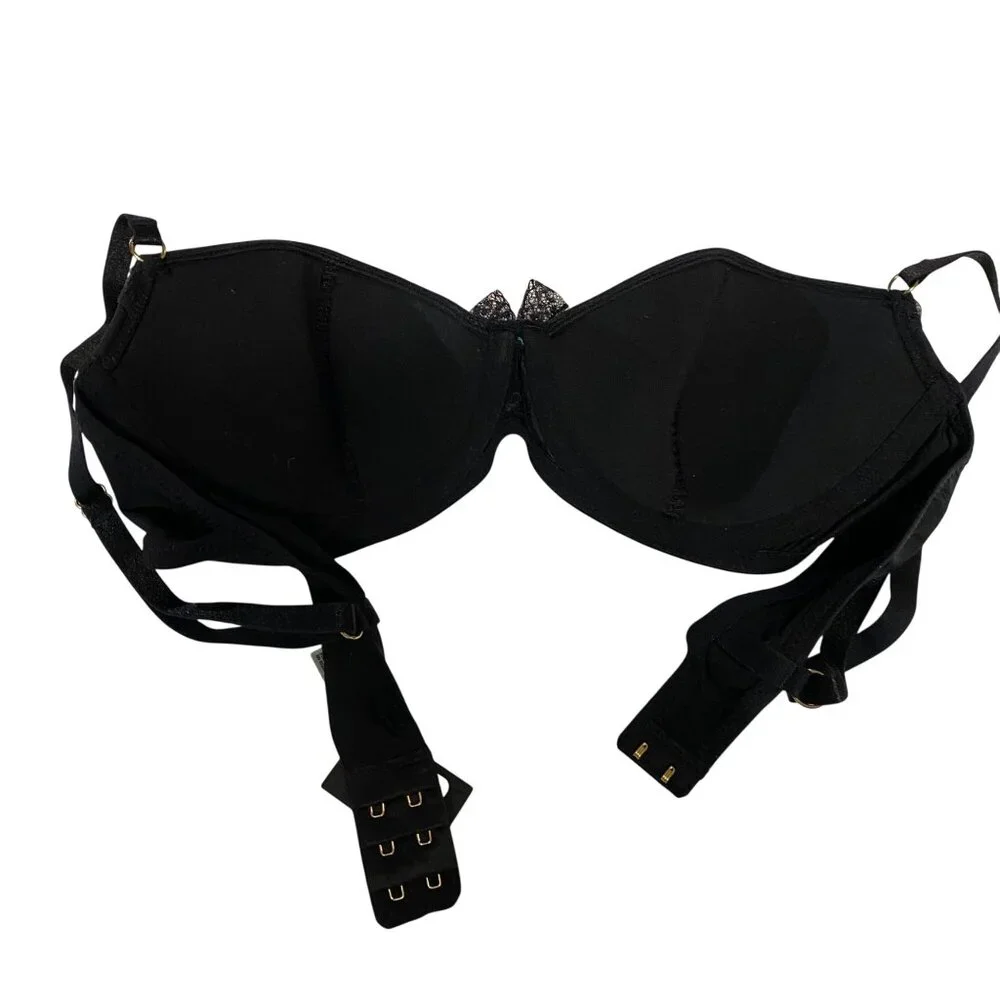 Express Intimates Black Bra Underwire‎ Lace Trim With Bow Accents  36C NSWT